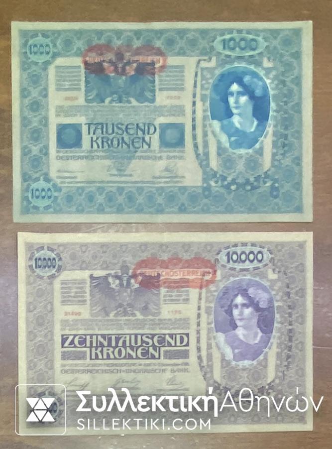 AUSTRIA 1000 and 10000 Koron 1902 and 1918 XF